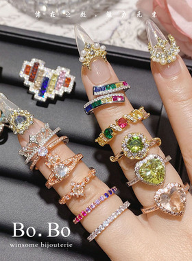 轻奢宫廷梦幻彩虹锆石戒指女