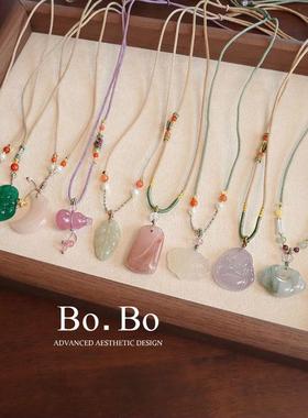 新中式天然石项链可调节锁骨链