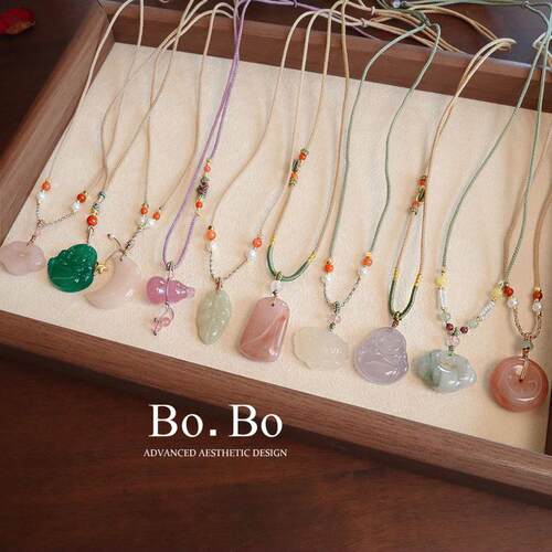 新中式天然玉石项链可调节锁骨链