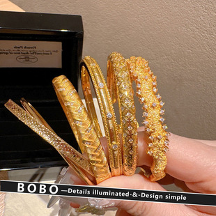 古法沙金双环鱼鳞圆圈手镯女超仙不掉色繁星手环编织麦穗手镯手饰