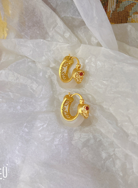 BoBo新中式复古宫廷白玉耳环女耳坠轻奢高级感气质耳扣