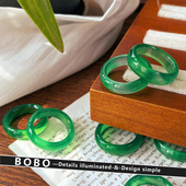 天然森绿玉髓戒指尾戒女素圈戒指轻奢高级感指环新中式 食指戒配饰