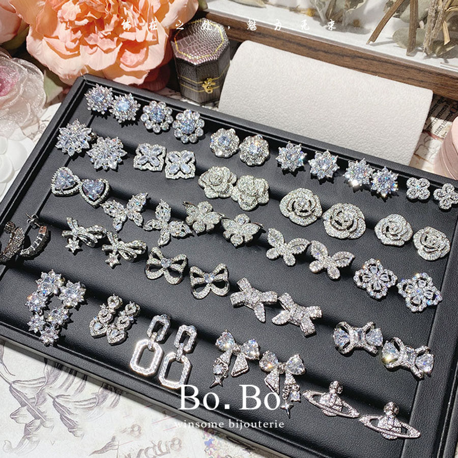 星河璀璨满钻玫瑰花朵耳钉女精致微镶锆石蝴蝶结耳环高级花朵耳饰,饰品/流行首饰/时尚饰品新,耳环,淘宝优惠券,粉丝福利购,淘宝优惠卷