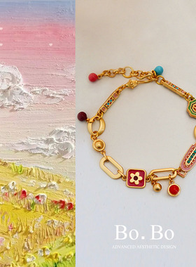 多巴胺花朵金色手链高级感