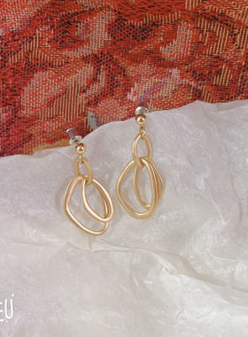 BoBo几何耳钉磨砂金雾面高级耳环扭曲菱形金属波浪耳坠耳饰