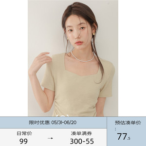 CHACHASTU异型领显瘦短款正肩短袖T恤女夏季小从设计感高级感上衣