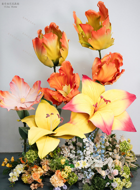 秋季黄橙色巨大型eva户外防水纸艺花网红街场景布置手工仿真装饰