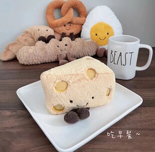 英国JELLYCAT趣味牛角包芝士起司椒盐卷饼毛绒玩具早餐 现货