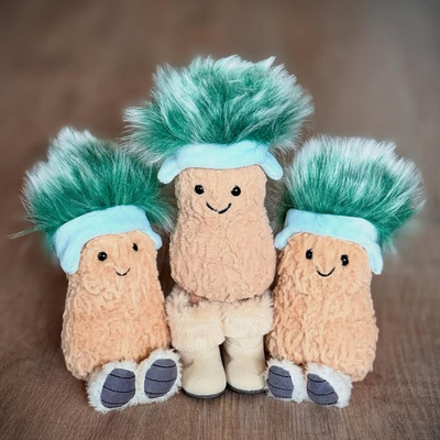 Jellycat正品滑雪后派对花生圣诞新品爆炸头花生安抚毛绒玩偶