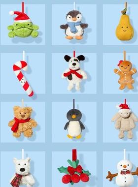 英国jellycat圣诞挂件西高地海盗狗小熊围巾企鹅姜饼人毛绒挂件