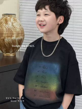 童乐鱼2026夏装新款男童韩版洋气扎染短袖T恤儿童宽松上衣潮96282
