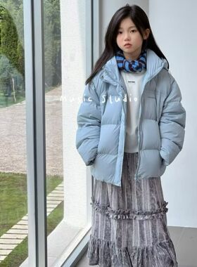 木莎2025冬季新款男女童韩版洋气羽绒服儿童保暖连帽外套潮97110