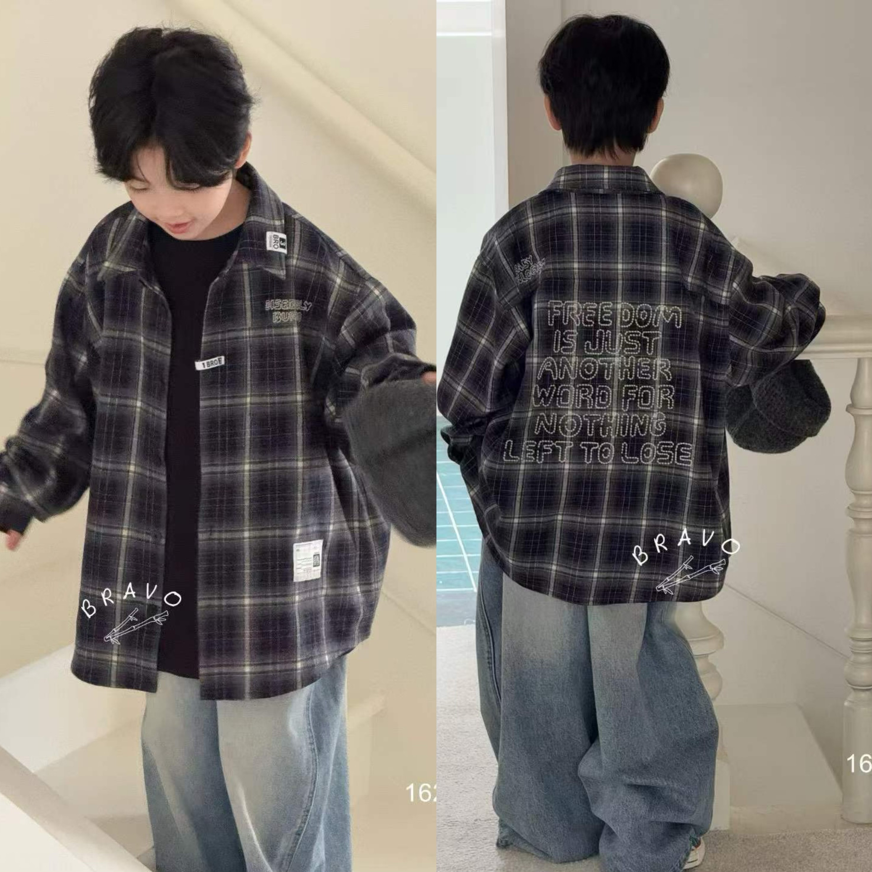 布芮欧2025秋季新款儿童装外套男女童百搭上衣格子衬衫外套潮5617
