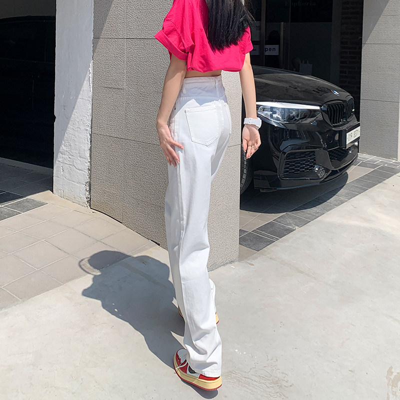 WIDE-LEG JEANS WOMENS 2023 NEW SUMMER THIN WHITE STRAIGHT-LEG HIGH-WAISTED LOOSE AND THIN DRAPED MOP PANTS