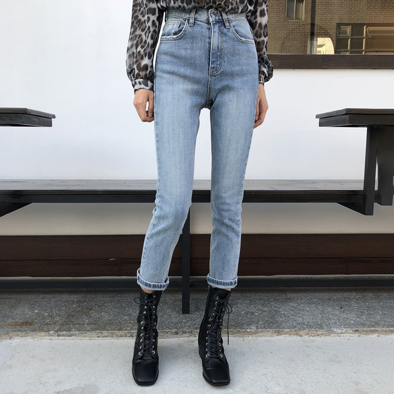 STRAIGHT BLUE CROPPED JEANS WOMENS SPRING 2020 NEW HIGH-WAISTED SLIM LOOSE WOMENS AUTUMN VERSATILE PANTS