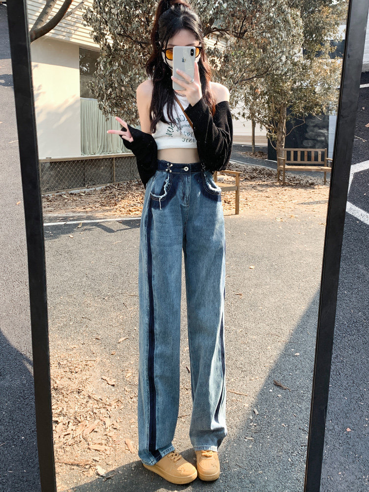 HIGH-WAISTED WIDE-LEG JEANS WOMENS SPRING 2023 NEW LOOK THIN AND VERSATILE DRAPE STRAIGHT-LEG MOPPING PANTS HOT GIRL TIDE