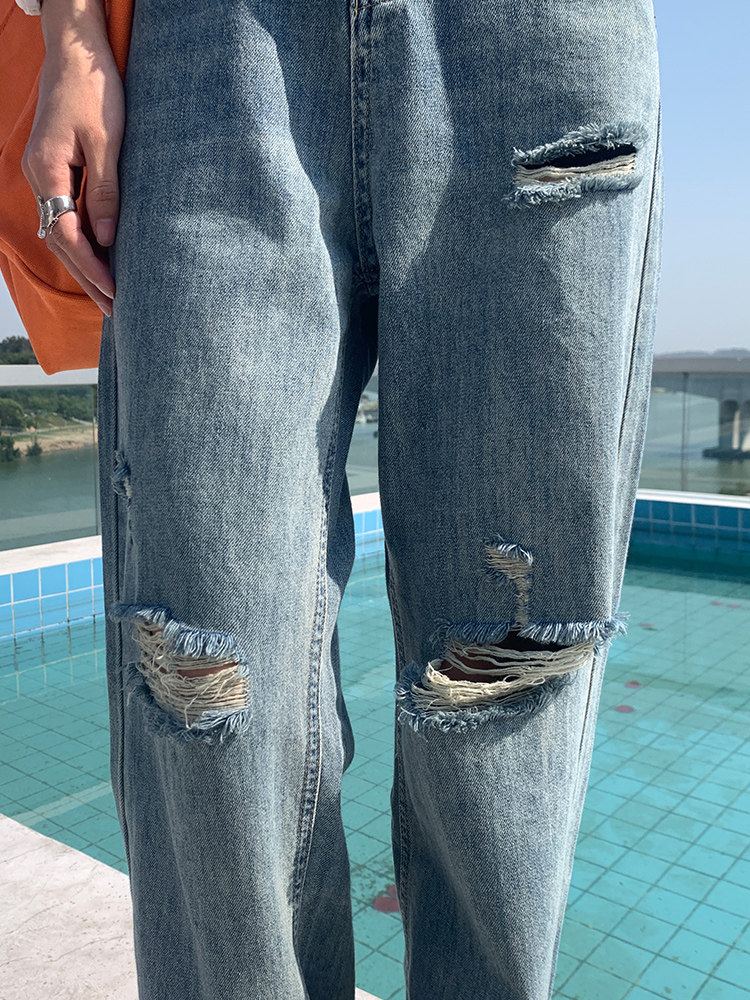 HIGH WAIST STRAIGHT RIPPED JEANS WOMENS SUMMER THIN SECTION 2023 NEW LOOSE DRAPE WIDE LEG MOPPING PANTS WOMEN