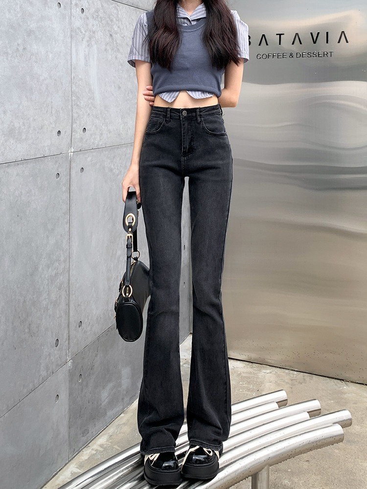 HIGH-WAISTED BOOTCUT JEANS WOMENS 2022 VELVET WINTER NEW SLIM LOOSE SMOKY GRAY FLARED MOP PANTS