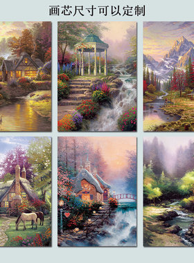 竖版美式乡村风景油画装饰画托马斯欧式田园风格画芯酒店客房挂画