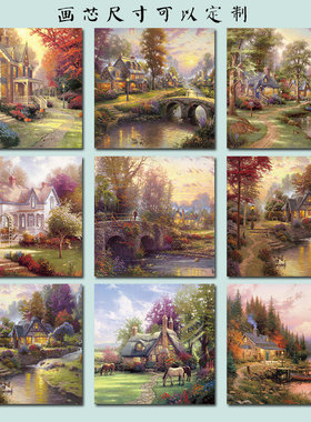 欧式托马斯风景油画装饰画美式乡村客厅卧室餐厅自粘壁画方形墙画