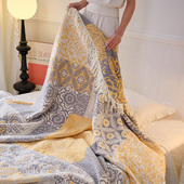 汉麻纯棉纱布提花盖毯四季 通用柔软双人沙发巾家用全棉午睡毛巾被