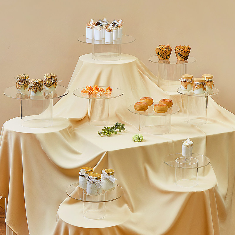 欧式甜品面包店透明亚克力展示架婚礼点心摆件橱窗金箔蛋糕盘托盘