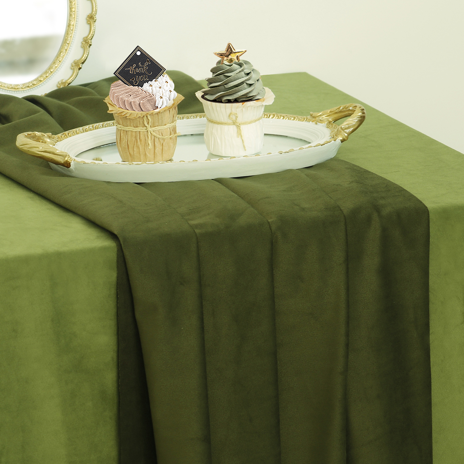欧式甜品台桌布 婚礼桌子背景装饰拍摄道具布 轻奢丝绒绿色餐桌布