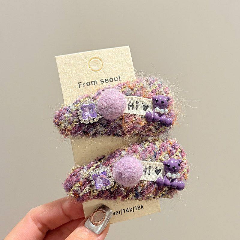 韩国东大门毛绒精致紫钻小熊发夹