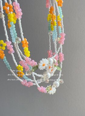 太阳花雏菊氛围感珍珠水晶项链