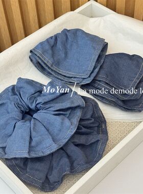 韩版水洗牛仔布艺大肠发圈女方形方巾发绳扎头发头绳复古气质皮筋