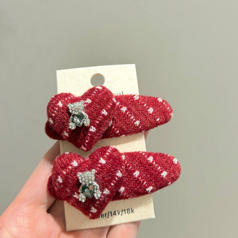 韩国东大门精致复古红色编制爱心