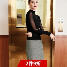 英伦复古千鸟格子冬天配毛衣半身裙1