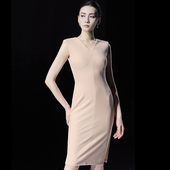 新款 气质百搭坑条纹V领修身 显瘦包臀裙无袖 2025夏装 连衣裙女装