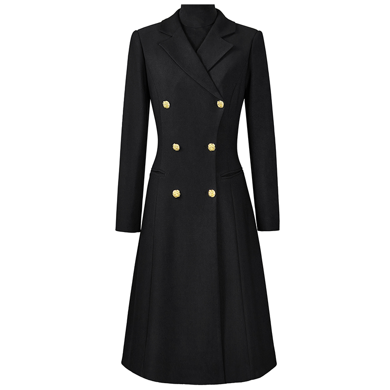 通勤大摆亮丝双排扣长袖