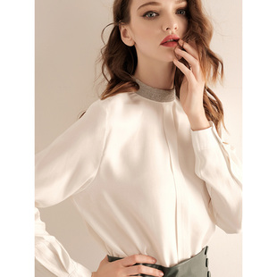 2025秋装新款白色职业立领洋气质衬衫女潮秋时尚长袖上衣欧货小衫