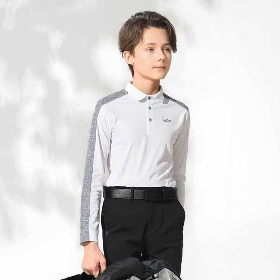 EAGEGOF儿童高尔夫球服装男童长袖T恤秋冬季青少年上衣POLO衫舒适