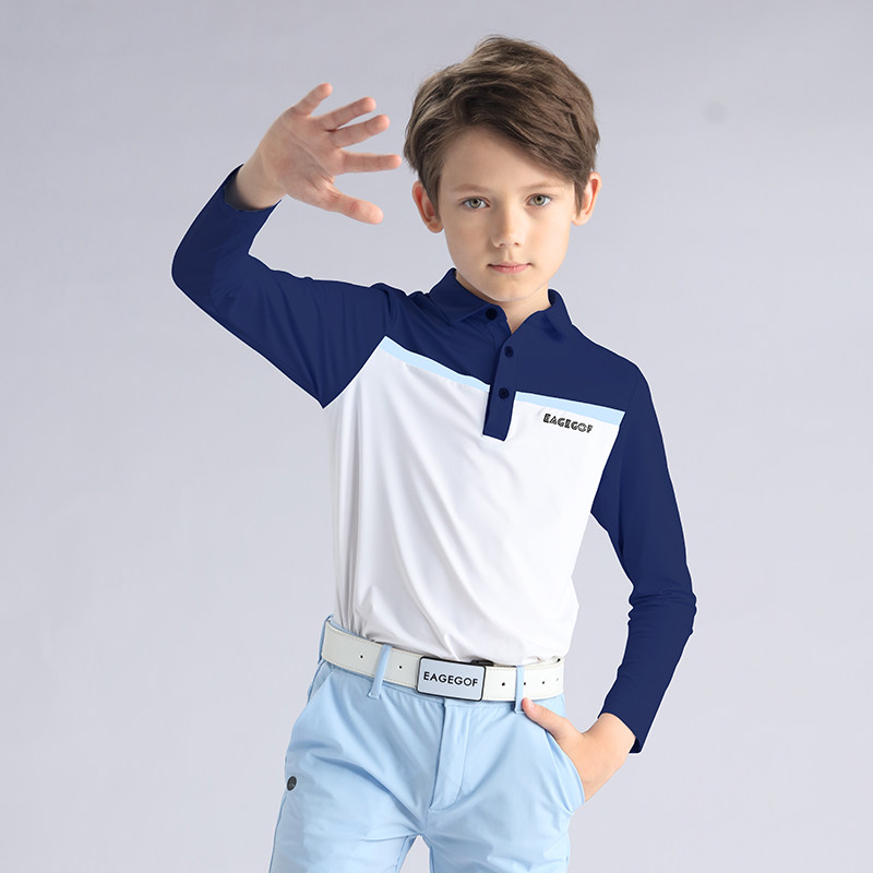 eg青少年高尔夫服装男童长袖t恤速干上衣超弹儿童高尔夫春秋衣服