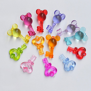 彩色透明吊孔亚克力钥匙形吊坠宝藏塑料钥匙幼儿童创意小玩具宝石