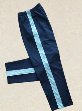 小学生校服裤子春夏直筒裤深蓝拼浅蓝条细白条初高中学生运动校裤