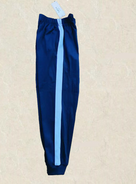 藏蓝色校服裤子一条杠浅蓝宽条小学生初中高中冬加绒休闲运动校裤
