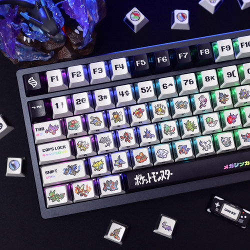 NAT宝可梦键帽Mega像素风机械键盘帽PBT五面热升华三面透夜魔rog