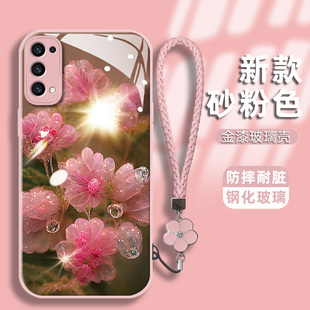 reno4pro创意个性 适用于OPPOReno5手机壳reno5pro保护套reno4高级新款 reno4se硅胶ins风潮软边粉色水晶花玻璃