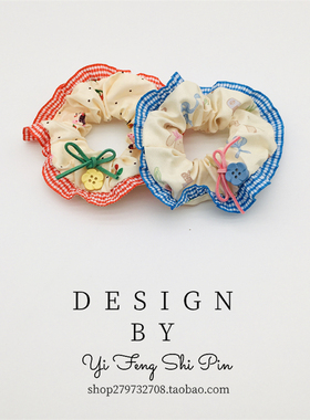 樱桃小熊森系花朵纽扣蕾丝边大肠发圈蝴蝶结发饰红色发绳头饰发饰