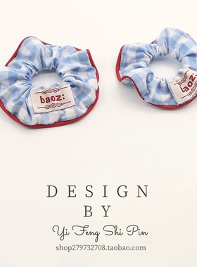 韩版红蓝撞色蓝格子格纹可爱清新大肠圈发绳马尾发绳皮筋发饰新款