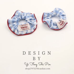 韩版红蓝撞色蓝格子格纹可爱清新大肠圈发绳马尾发绳皮筋发饰新款