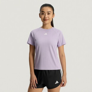 阿迪达斯女短袖T恤紫色圆领速干运动上衣IA6100 IA6099 IA6098