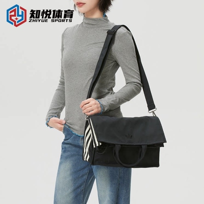 Adidas阿迪达斯黑色邮差包男女百搭大容量斜挎休闲运动包KW9636