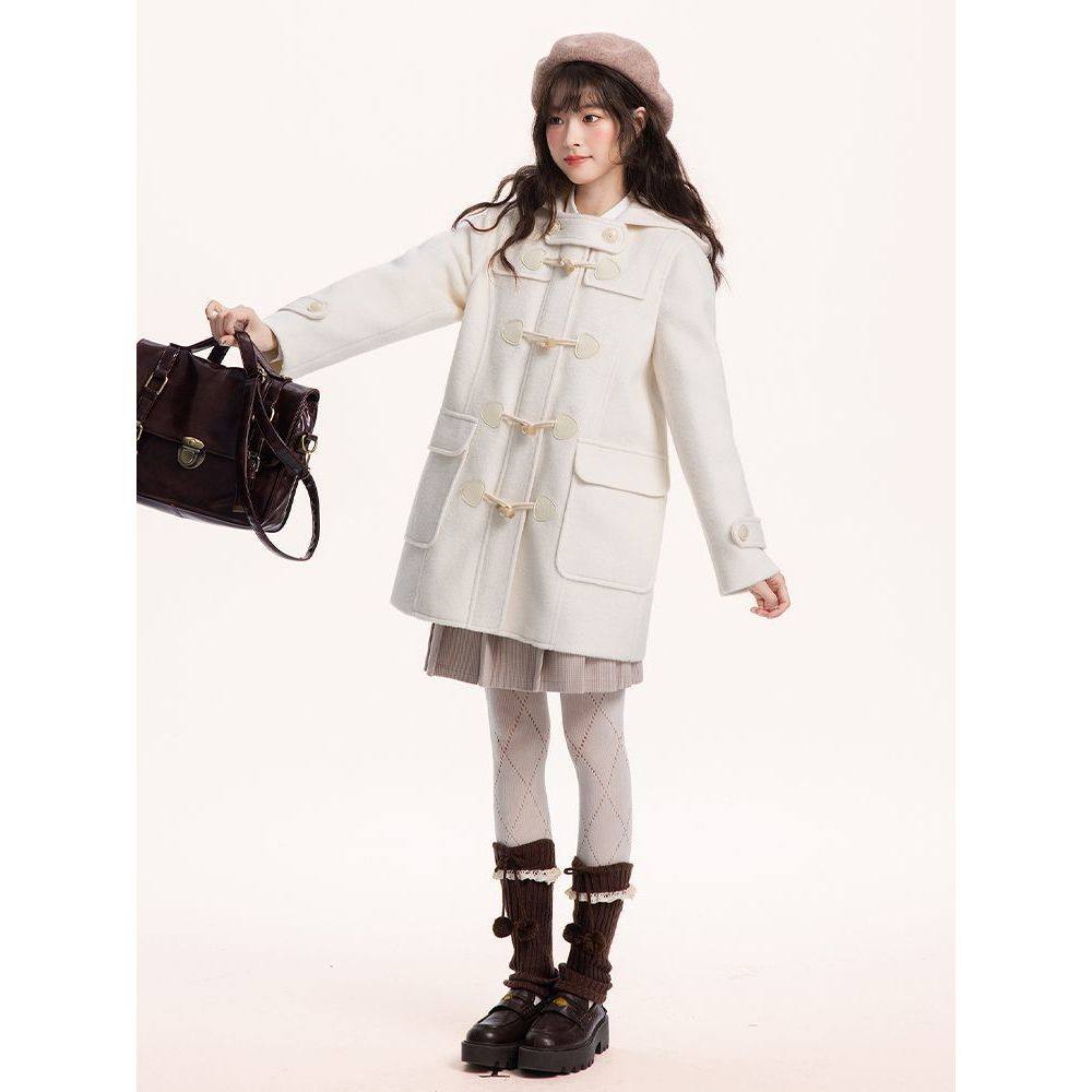 【绪山眠兔】甜美牛角扣大衣女学院秋冬小个子JK制服日系清新外套,女装/女士精品,毛呢外套,淘宝优惠券,粉丝福利购,淘宝优惠卷