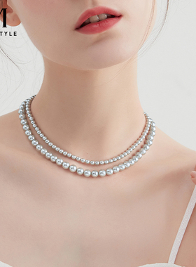 mck法式复古仿灰珍珠项链