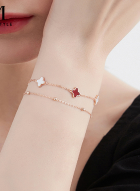 925银双层四叶草手链轻奢小众